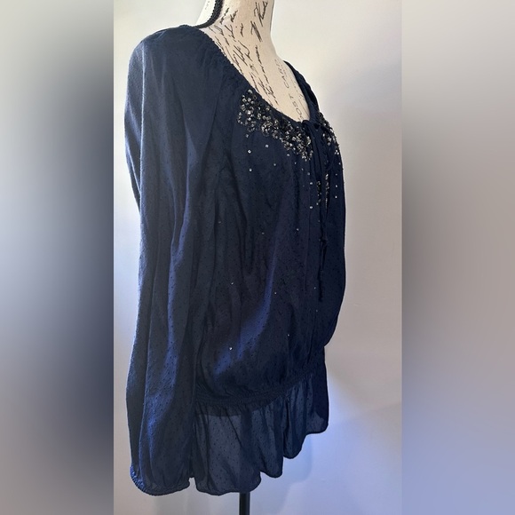 💙Charter Club Women's Blue Sequin Tie-Neck Blouse -💙 - Picture 7 of 10